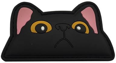 Viusneun PVC Katzengesicht Klett Patch, lustige Katze Abziehbilder, Aufnäher Patches Bügelbild Applikation für Mädchen Jungs Aufbügel Patches zum T-Shirt Jeans Taschen (Schwarz)