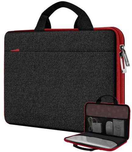 Housse pour Ordinateur Portable 13,3 14, Sacoche pour Ordinateur Portable, Résistante à l'eau et Aux Chocs, Compatible avec MacBook Pro 14, MacBook Air/Pro 13,3 et PC 13-14,Noir Rouge