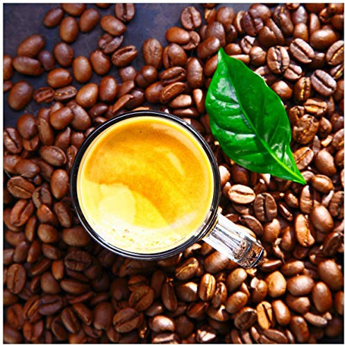 Wallario Glasbild Kaffee und Bohnen - 55 x 55 cm Wandbilder Glas in Premium-Qualität: Brillante Farben, freischwebende Optik