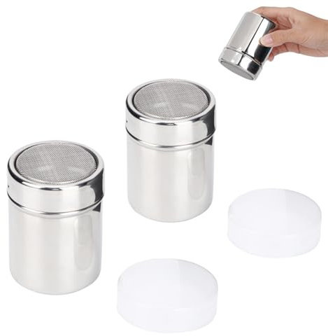 Puderzuckerstreuer, 2 Stück, Puderzuckerstreuer, Staubwedel, Edelstahl, Pulverstreuer für Backpulver, Zimtstreuer, für Kaffeebar, Pulverstreuer