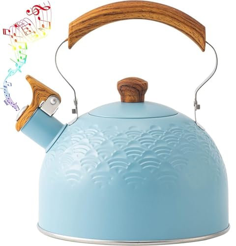 Bouilloire sifflante bleue de 2,3 litres – Théière en acier inoxydable 304 de qualité supérieure pour toutes les cuisinières