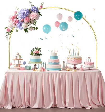 ZIRUU Semi-circle Over The Table Rod Stand with Clamps Adjustable Gold Metal Table Arch Backdrop Stand for Wedding Arch Birthday Party Halloween Christmas Decoration