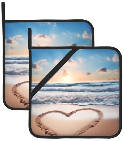 2 presine da cucina resistenti al calore a forma di cuore romantiche da spiaggia per controsoffitti da forno presina per cottura cottura tappetino caldo sottopentola da 20,3 cm