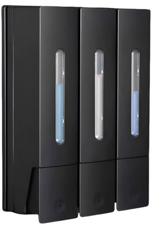 PanVibe Seifenspender Wandbefestigung ohne Bohren, Duschgelspender Schwarz Wandmontage, 3*400 ml Shampoospender, Gleichmäßige Flüssigkeitsabgabe für Flüssigseife und Spülung, zum Kleben für Badezimmer