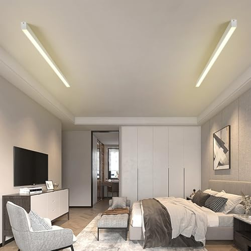 LED Lang Deckenleuchten Moderne Minimalistisch Linear Deckenlampen Aluminium Eisen Interieur Dekorativ Deckenbeleuchtung Rechteckige Design für Büro Wohnzimmer Küche (100cm,Weiß Neutrales Licht)