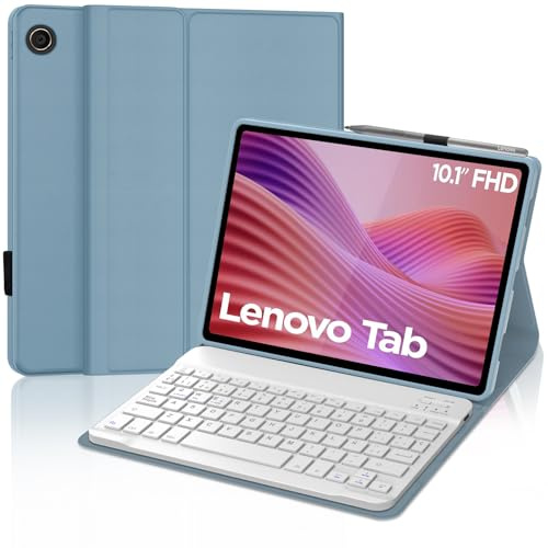 IVEOPPE Funda con Teclado Lenovo Tab 10.1 2025, Teclado España Ñ Bluetooth Inalambrico Desmontable para Lenovo Tab 10.1 Pulgadas 2025 (TB-311FU/TB-311XU), Azul Cielo