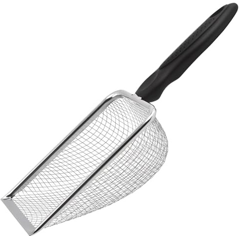 Cat Litter Scoop, Beach Mesh Shovel,Practical Beach Deep Shovel, Stainless Steel Mesh Scooper,Heavy Duty Litter Scooper, Kitten Poop Sifting Cleaning Scoop for Cat Litters Box(COLOR:Plastic Handle)