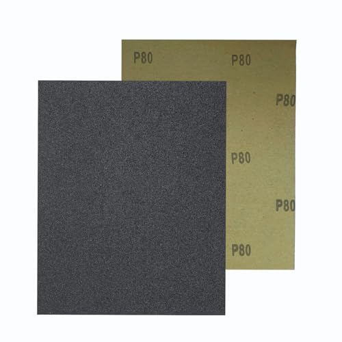 HOTCKB 30 unidades de papel de lija de 23 x 28 cm, grano 80, papel de lija seco/húmedo para coche, muebles de madera, metal, piedra, pintura, vidrio
