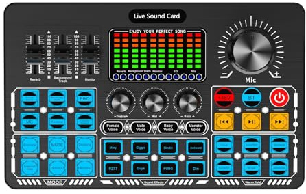 Mesa Mezclas DJ, Interfaz de tarjeta de sonido en vivo con efectos de mezclador de DJ y cambiador de voz estéreo Bluetooth