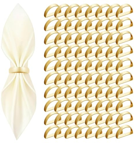 80 Stück goldene Serviettenringe – Metall-Serviettenring (Halbkreis) | Edelstahl-Serviettenringe für Tischdekoration, Hochzeit, Weihnachten, Party, Esstisch