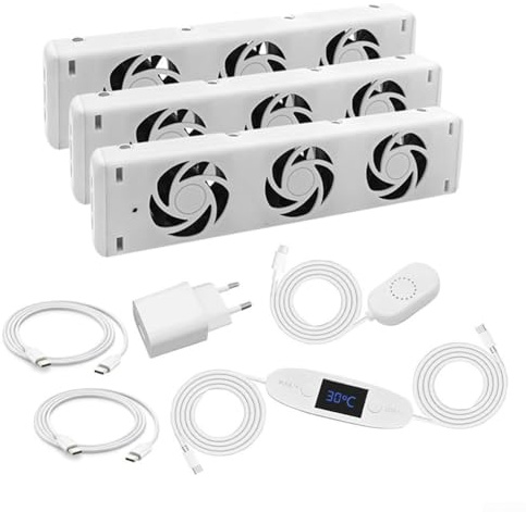 Ventilatore per termosifone, con regolazione automatica della velocità, a risparmio energetico, controllo della temperatura, funzionamento silenzioso per soggiorno, camera da letto (per set tri)