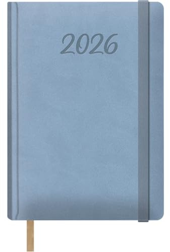 Dohe - Agenda 2026 - Día Página, A5 (15x21 cm), Tapa Dura de Polipiel, Cierre de Goma, Marcapáginas, 12 Meses Enero a Diciembre, Planificador Anual en Español - Samba Azul Claro