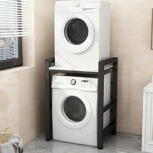 Meuble Machine à Laver et Seche Linge, Superposition Lave Linge Seche Linge, 3 Hauteurs Réglables, pour Buanderie Salon Salle De Bain Cuisine Balcon(Black c)
