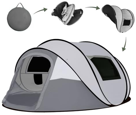 Camping Zelt, Pop Up Zelt 4-5 Personen, Automatisches Aufstellzelt in 3 Sekunden, Wurfzelte Wasserdicht Sonnenschutz, Familie Zelt, Tragbares Leichtes Kuppelzelt für Outdoor Camping
