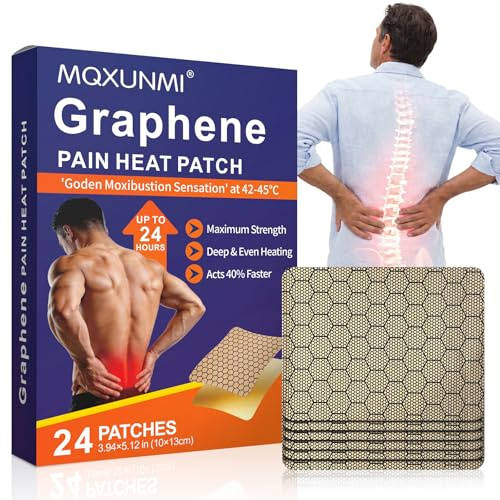 MQXUNMI Graphene Pain Heat Patches, 24Pcs Self-Adhesive Ultra Strength Pain Patches, Long Lasting Constant Warmth, Natural Warm Patches for Back Neck Knee Shoulder Joint Muscle Stiffness