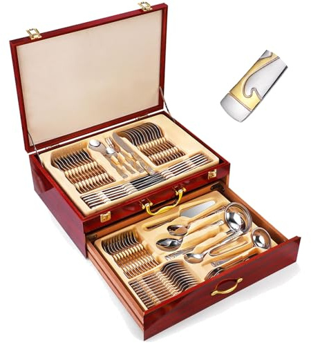 Stainless Steel Silverware Set for 12 - Complete Cutlery with Knives, Forks & Spoons, Elegant Dining Utensils, comes with Wooden Gift Box for Various Occasions