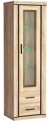 Masseno Glasvitrine Malaga Standvitrine, Wohnzimmer Vitrine, Modern Vitrinenschrank, 58x45x192cm, Sonoma Eiche
