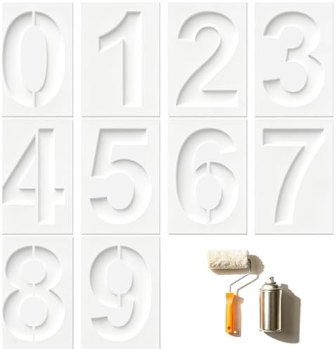 Stencil con numeri da 0 a 9, in plastica, riutilizzabili, per numeri civici, marcature e progetti artigianali, stencil da 11 cm con numeri alti 8 cm