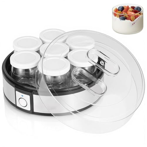 Yogurtiera Elettrica Automatica, Yogurt Probiotico con 7 Vasetti da 180 ml, Funzionamento a Un Pulsante, Sicura ed Efficiente, Macchina in Acciaio Inox per Natto