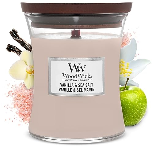 WoodWick candela profumata a clessidra media con Pluswick InnovationVaniglia e sale marino