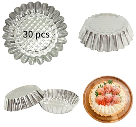 MYStar Set of 30, 3-3/4 Fluted Design Round Shape Non-stick Aluminum Tart Mold, Mini Pie Tin, Tartlet Pan