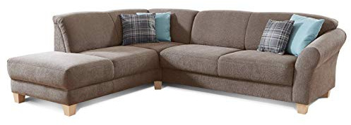 CAVADORE Ecksofa Gootlaand / Große Sitzecke im Landhausstil inkl. praktischer Vorziehfunktion und Bettkasten / Mit Federkern-Polsterung / 257 x 84 x 212 / Braun