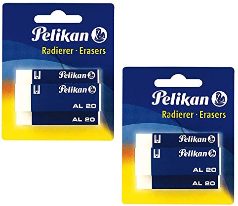 Pelikan 620112 Kunststoff-Radierer AL20, 2X 3 Stück (65 x 12 x 21 mm | weiß)