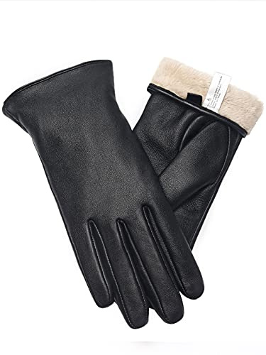 Vislivin Full-Hand Womens Touch screen Gloves Genuine Leather Gloves Warm Winter Texting Driving Glove Black-1 M