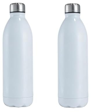 2 paquetes Botella de agua aislada de acero inoxidable de 1 litro, elegantes botellas de agua aisladas, mantiene el calor y el frío, tapas 100% a prueba de fugas (blanco, 1 l)