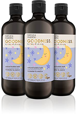Baylis & Harding Goodness Kids Lavender & Vanilla Natural Bubble Bath, 500 ml (Pack of 3) - Vegan Friendly