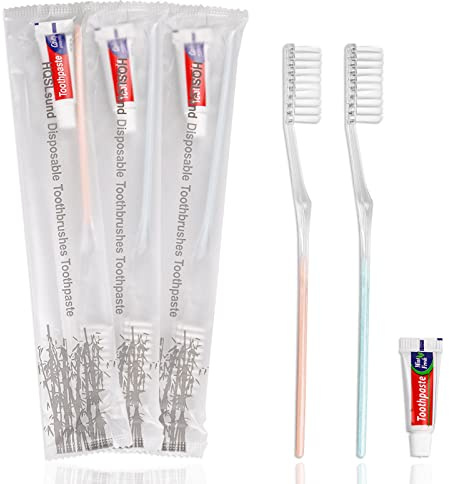 Lot de 30 brosses à dents jetables avec dentifrice, emballées individuellement, brosses à dents jetables en vrac, brosse à dents à poils souples et manuels