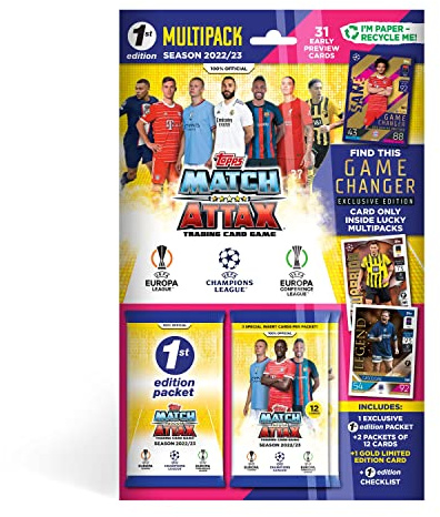 Topps Match Attax 22/23, UEFA Champions League Fußballkarten, 1. Editions-Multipack (31 Karten, inklusive 1 goldenen limitierten Edition)