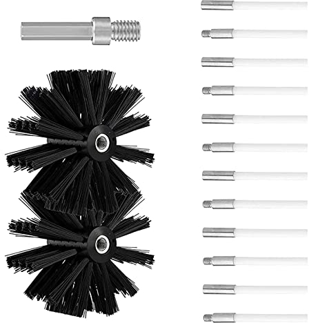 Honeyhouse Kit de Ramonage, Diameter 200mm, Cheminee Outil Nettoyage de CheminéE Brosses Kit Comprenant 12 Tiges Flexibles de 410 mm et 2 TêTes de Brosse 200 mm de Diamètre pour PoêLe à Bois