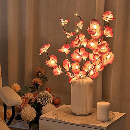 Fantasee Rosa Orchidee Zweig Lichter, 20 LED Künstliche Phalaenopsis Zweig Lichter Batteriebetriebene Flexible Zweige Dekor Lichter für Zuhause Schaufenster Vase Zimmer Weihnachten, 2 Packungen, Rosa