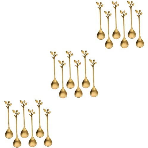 Levemolo 18pcs Stainless Steel Leaf Shape Spoons Long Handle Iced Tea Cocktail Dessert Spoons for Serving Kitchen Utensils