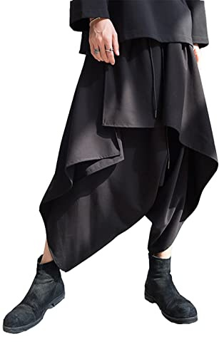 CLANMILUMS Men's Black Skirt Pants Loose Gothic Costume Harajuku Trousers (Large, Black 3530)