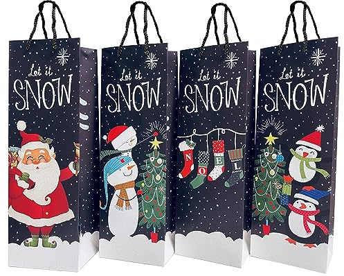 12 Stück Weihnachten Wein Geschenktüte Mit Griffen - Papier Weintüten für Whisky, Champagner - Für Partys