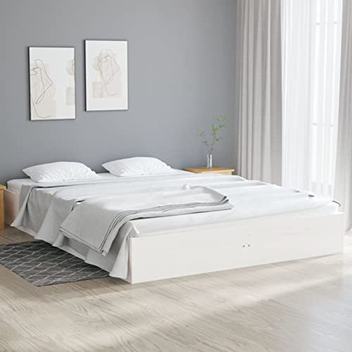 ZEYUAN Massivholzbett, Familienbett, Bett, Bettgestell, Holzbett, Seniorenbett, Bed Frames, Betten, Pflegebett, Weiß 135x190 cm 4FT6 Double