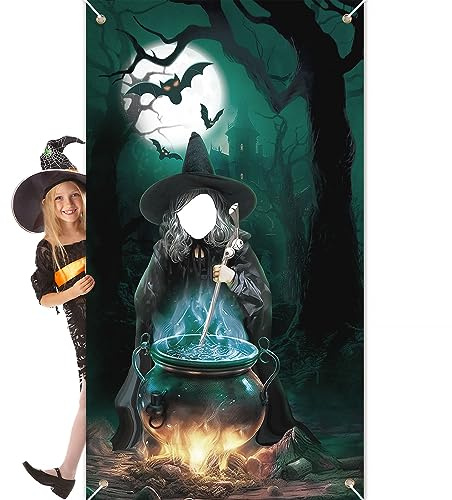 Halloween Deko Foto Requisiten Foto Hintergrund Hexe Mädchen Fotowand Banner Photo Booth Halloween Geburtstag Deko Indoor Kinder Party Zubehör Wand Tür Deko