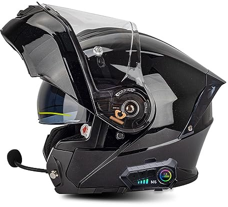 Motorradhelm mit Bluetooth Klapphelm Integralhelm Fullface Helm Sturzhelm mit Doppelvisier Sonnenblende DOT/ECE Rollerhelm Anti-UV für Damen Herren Erwachsene 2,XXXXL=67-68