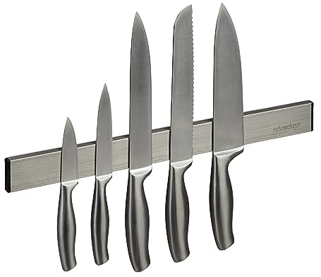 Relaxdays Magnetleiste Edelstahl, selbstklebend, 40 cm lang, Wand Magnetschiene für Messer & Werkzeug, Silber/schwarz