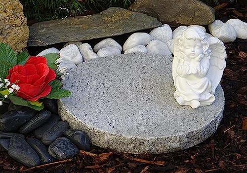 Granitsockel ø 25 x 3,0 cm rund mit Engel Schutzengel für Grablampe Grablaterne Laterne Grablicht Grableuchte Kerze Grabschmuck Grabdekoration Grabgestaltung