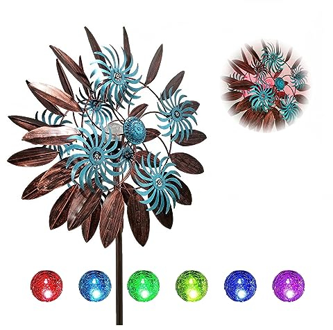 Solar Windrad Garten, 213cm Groß Windrad, Edelstahl Kugellager Gartenstecker Windrad, FüR Terrasse Und Garten