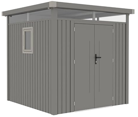 Rockford Lagos 100 gartenhaus Metall - Gerätehaus mit Doppeltür und Polycarbonat-Fenster - 230x230x222cm - Geräteschuppen, Gartenhütte, Metallgerätehaus, Fahrradgarage - Grau