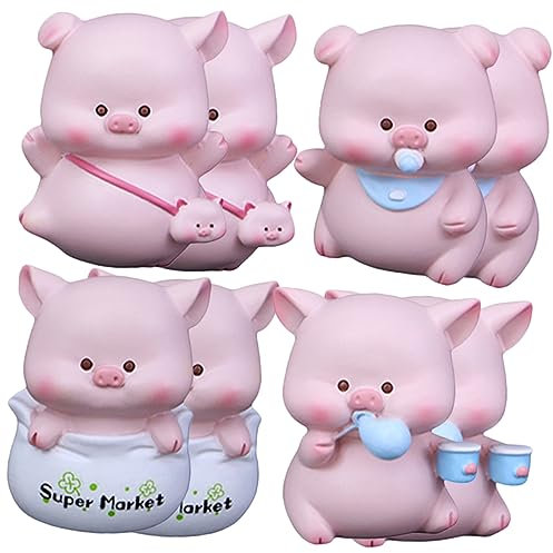 TOPPERFUN 8stücke Miniatur Schwein Figuren Teiliges Aus Resin Süße Auto Und Tortendekoration Für Garten Balkon Und Büro Leicht Kompakt Für Einfache Handhabung Und Aufbewahrung