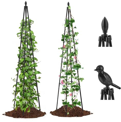 AlisisFores 2 Pack Garden Trellis for Climbing Plants Outdoor,63inch Tall Rustproof Metal Obelisk Trellis Support for Potted Vines Vegetable Plants Indoor Outdoor, Lightweight