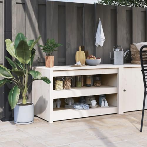 CIADAZ Outdoor-Küchenschrank Weiß 106x55x64 cm Massivholz Kiefer, Outdoor Küche, Grilltisch, Pflanztisch, Outdoor Schrank, Outdoorküche, Sideboard Küche - 832334