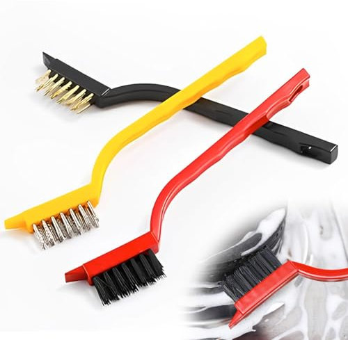 MEXRUMI 3 Pezzi Spazzola Ottone,Spazzola Di Ferro,Spazzola Pulizia,Spazzola Per Pulizia Cucina,Spazzola Per Pulire,Spazzola Metallica,Spazzola Per Fornelli,Per Pulire Piano Cottura E Pulire Fessure（3