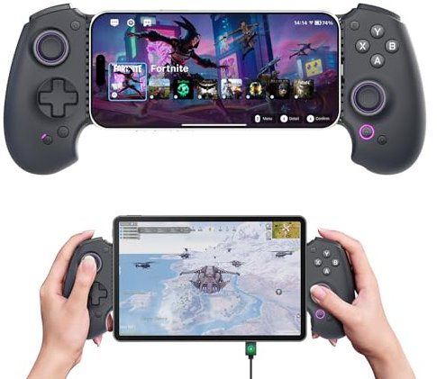 abxylute S9 Full-Size Gaming Phone Controller for iPhone 15/16, iPad Mini 6/7 and Android Phone Tablet, Bluetooth and Type-C Mobile Gamepad with App, for Roblox, Call of Duty, Hall Joystick &Trigger