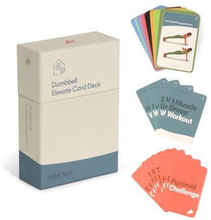 Dumbbell Elevate Exercise Cards: Home Workout Series Card Deck - Comprehensive At-Home Fitness System with 65 Exercises, 8 Bonus Challenges, and 4 Unique Workout Formats.
